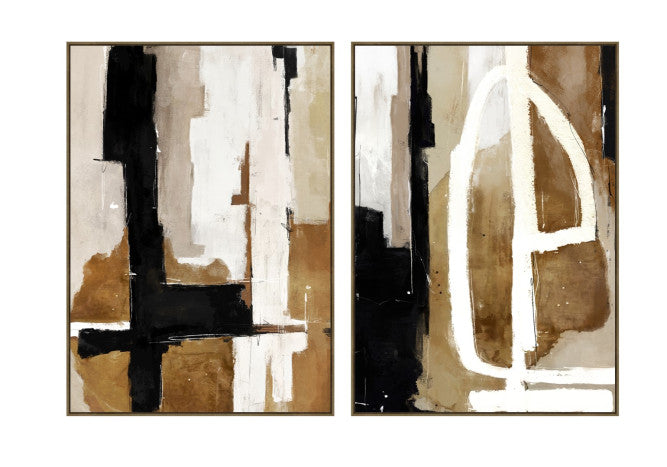 Pareja Lienzos Abstracto Marrón, Negro 3D