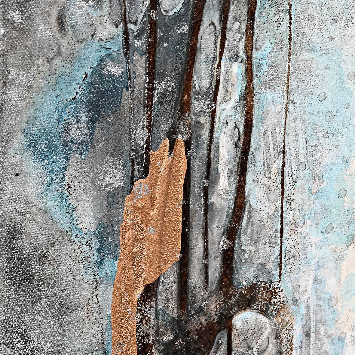 Cuadro Abstracto Gris Azul Dorado