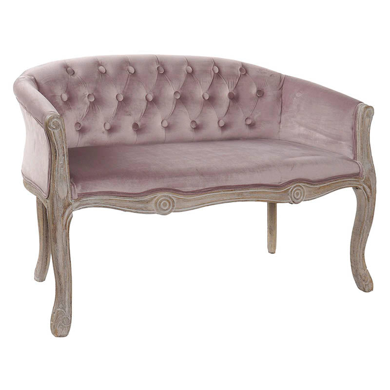 Sofá Madera y Terciopelo Rosa
