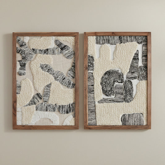 Cuadros abstractos bordado blanco/gris