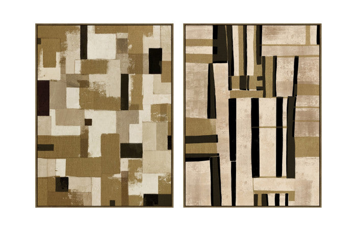 Pareja Lienzos Abstractos Beige Marrón Relieve