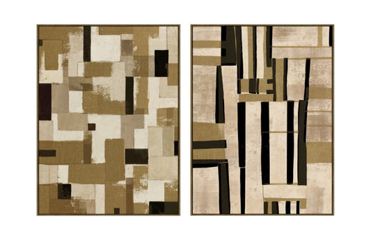 Pareja Lienzos Abstractos Beige Marrón Relieve