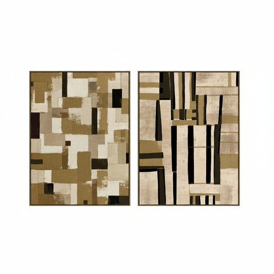 Pareja Lienzos Abstracto Beige/ Marrón