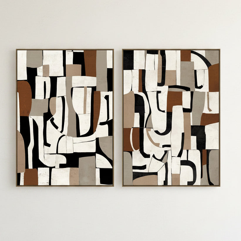 Pareja Lienzos Abstracto Gris/ Blanco