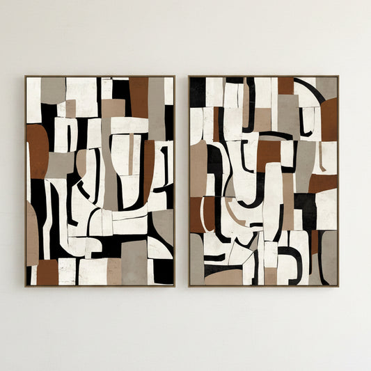 Pareja Lienzos Abstracto Gris/ Blanco