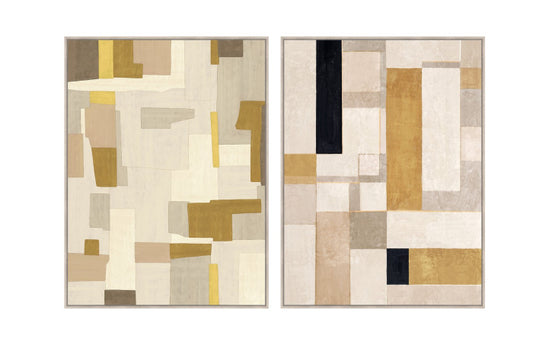 Pareja Lienzos Abstractos Beige Amarillo Relieve