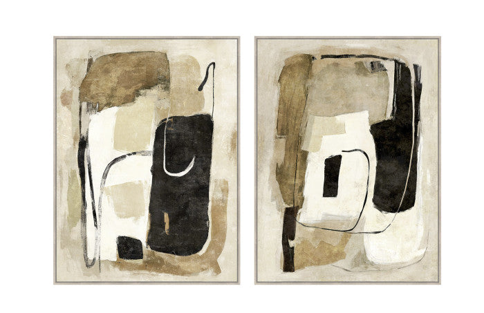 Pareja Lienzos Abstractos Beige Negro