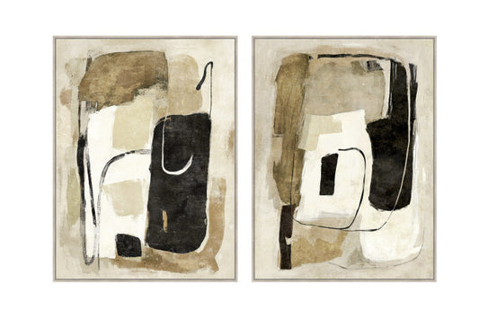 Pareja Lienzos Abstractos Beige Negro