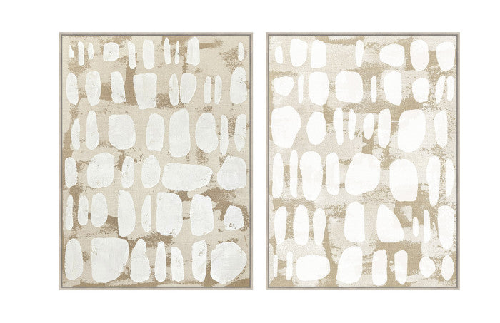 Pareja Lienzos Abstractos Beige Blanco