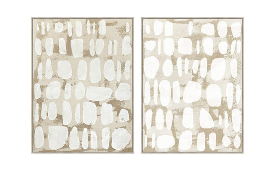 Pareja Lienzos Abstractos Beige Blanco