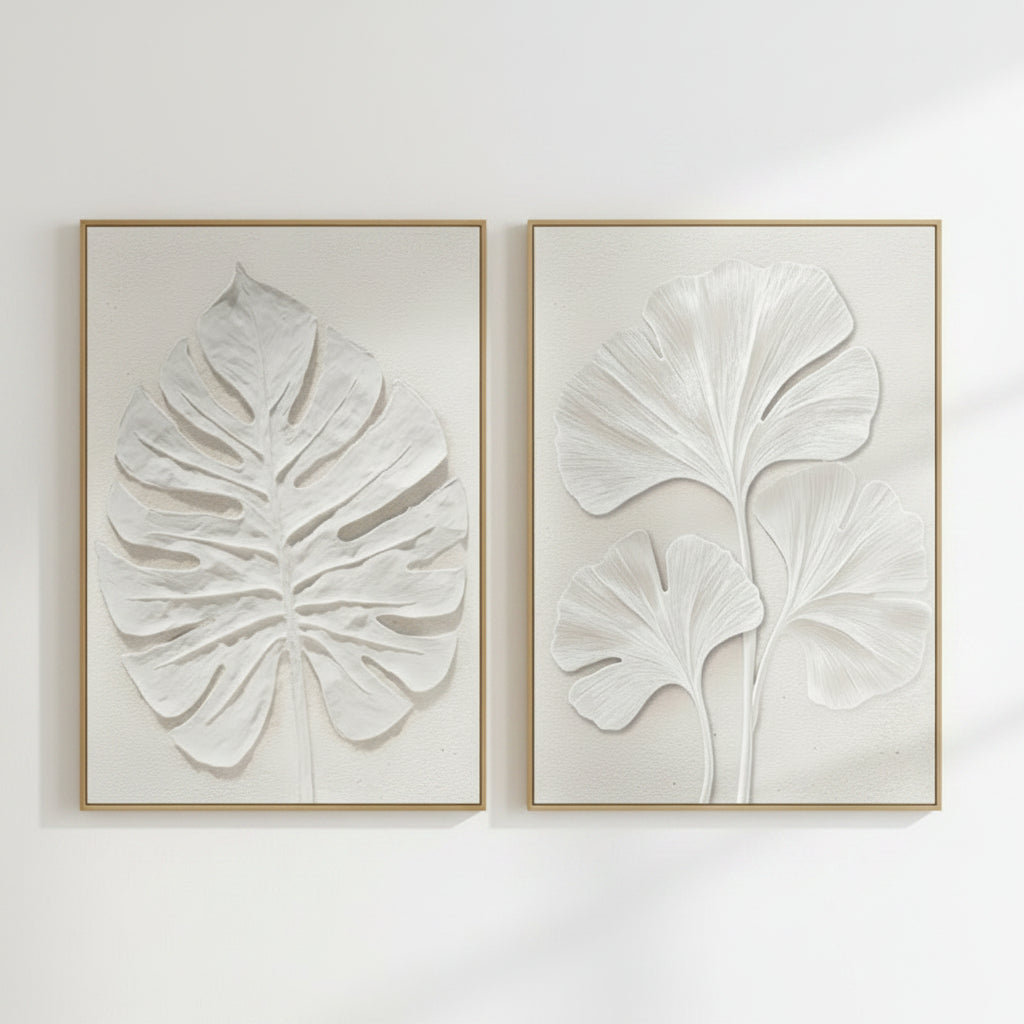 Pareja LIenzos Hojas Relieve