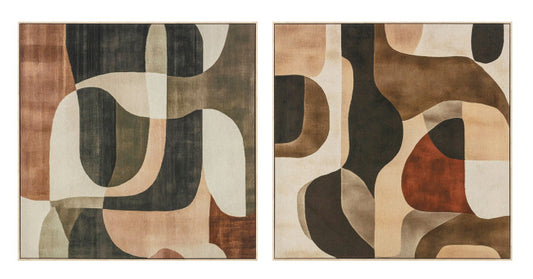 Pareja Lienzos Abstractos Beige Negro