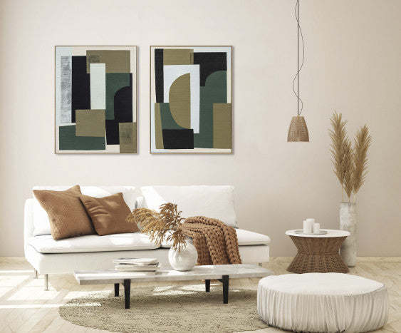 Pareja Lienzos Abstracto Verde Negro