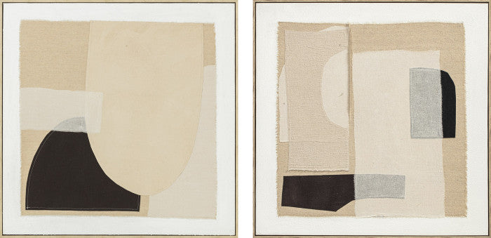 Pareja Lienzos Abstractos Beige Negro 3D