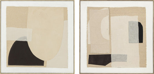 Pareja Lienzos Abstractos Beige Negro 3D
