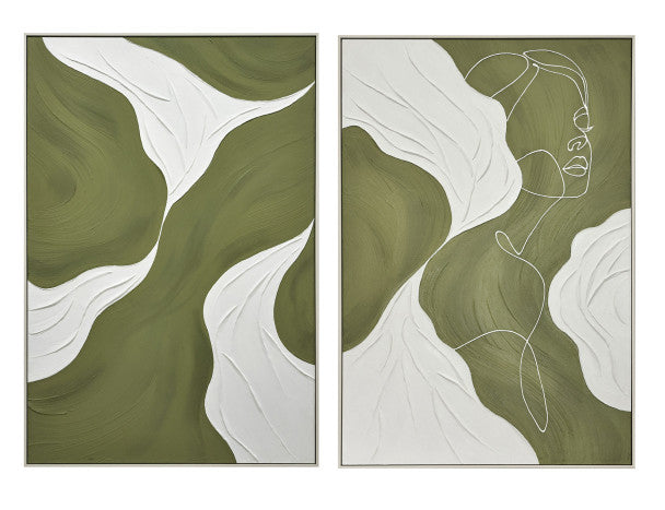 Lienzo Abstracto Verde Blanco