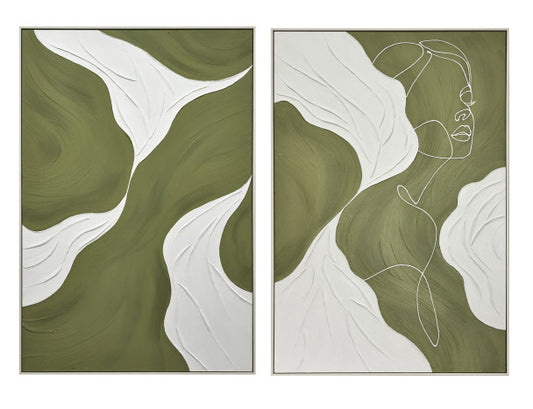 Lienzo Abstracto Verde Blanco