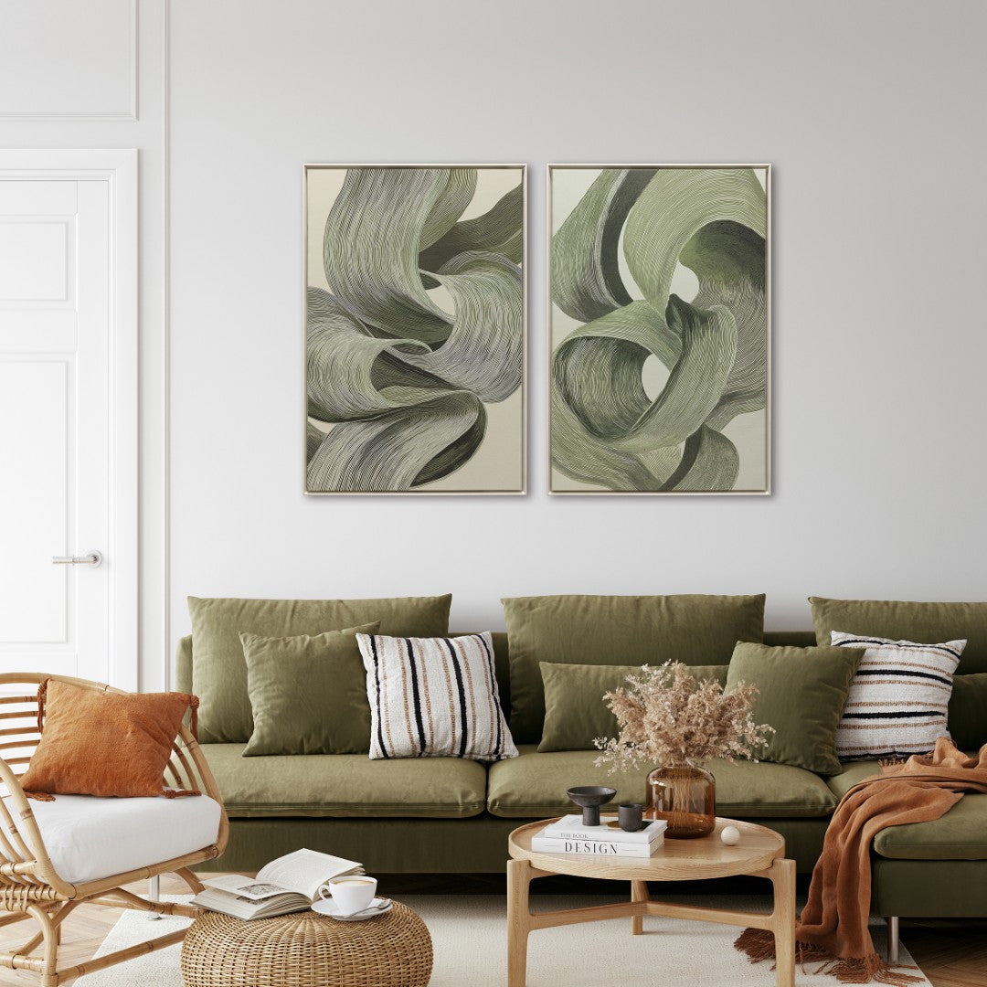 Pareja Lienzos Abstracto Green Reverie