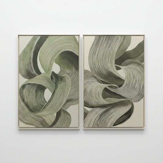 Pareja Lienzos Abstracto Green Reverie