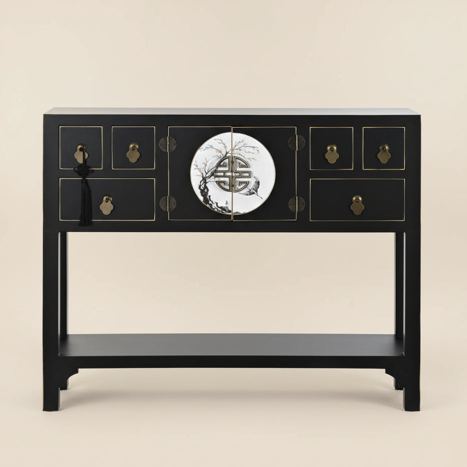 Consola Oriental Negra Círculo Blanco ( Seis Cajones)