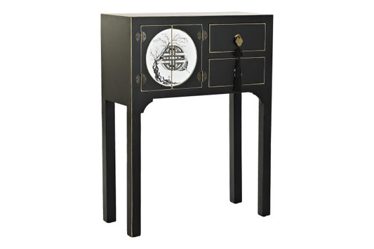 Consola Oriental Negra Círculo Blanco ( Dos Cajones)